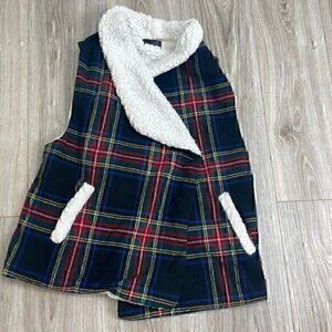 Plaid faux sherpa vest one size fits all